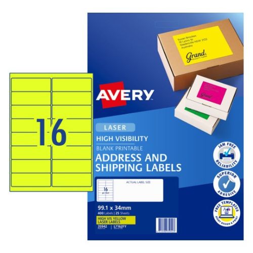 Picture of AVERY FLURO YELL SHIPPING LABEL 16PER SHEET